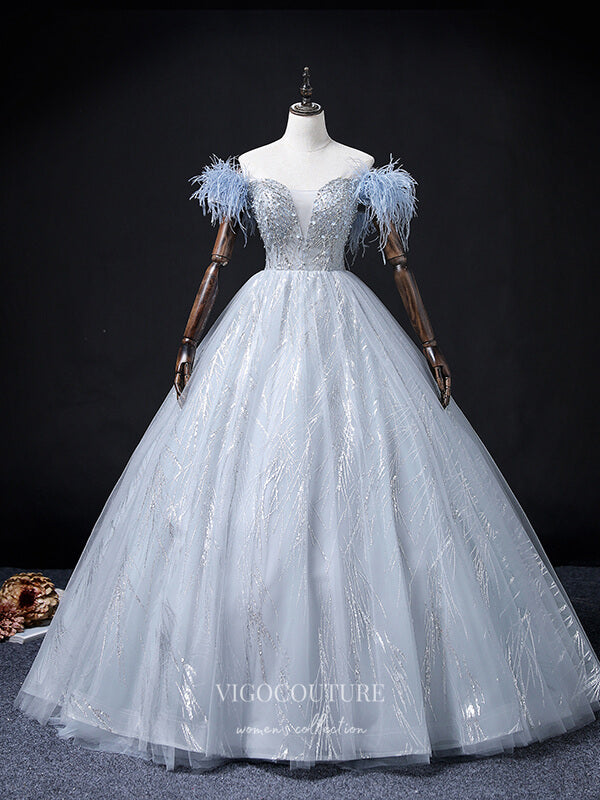 vigocouture-Light Blue Sparkly Tulle Prom Dresses Beaded Princess Dresses 21358-Prom Dresses-vigocouture-Light Blue-US2-