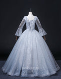 vigocouture-Light Blue Sparkly Tulle Prom Dresses Long Sleeve Formal Dresses 21349-Prom Dresses-vigocouture-
