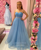 Light Blue Sparkly Tulle Prom Dresses Strapless Sweetheart Neck Evening Gown 21998