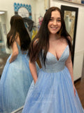 vigocouture-Light Blue Sparkly Tulle Spaghetti Strap Prom Dress 20963-Prom Dresses-vigocouture-Light Blue-US2-
