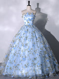 Light Blue Strapless Floral Tulle Quinceanera Dress 22322