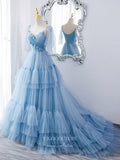 vigocouture-Light Blue Tiered Prom Dress 2022 Spaghetti Strap Party Dress 21504-Prom Dresses-vigocouture-