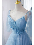 vigocouture-Light Blue Tiered Prom Dress 2022 Spaghetti Strap Party Dress 21504-Prom Dresses-vigocouture-