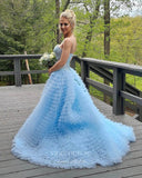 Light Blue Tulle Prom Dresses with Slit Ruffled Spaghetti Strap Formal Gown 21878-Prom Dresses-vigocouture-Light Blue-US2-vigocouture