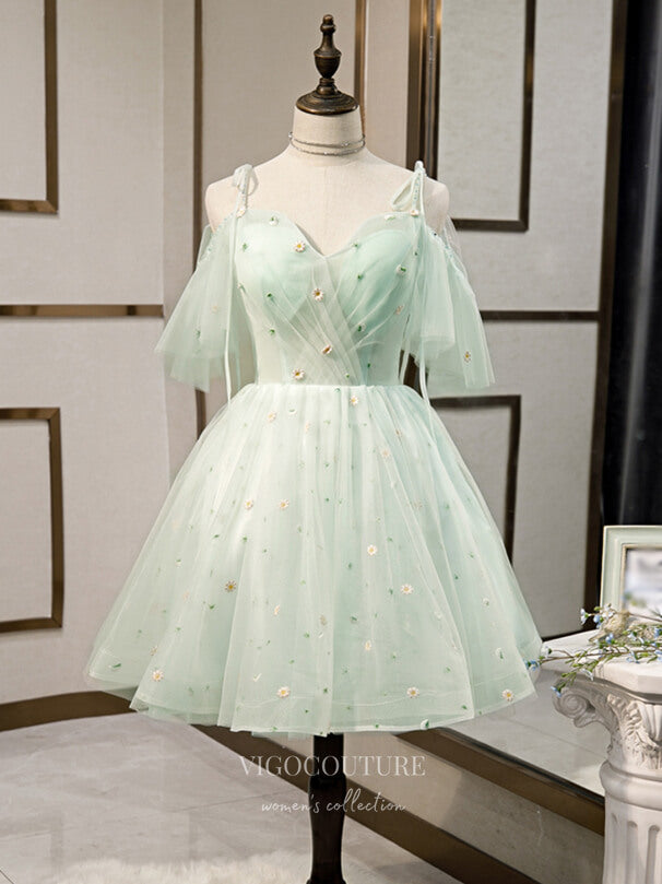 vigocouture-Light Green 3D Flower Homecoming Dresses Spaghetti Strap Dama Dresses hc090-Prom Dresses-vigocouture-Light Green-US2-