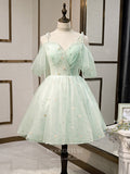 vigocouture-Light Green 3D Flower Homecoming Dresses Spaghetti Strap Dama Dresses hc090-Prom Dresses-vigocouture-Light Green-US2-