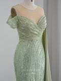 Light Green Beaded Prom Dresses Watteau Train Evening Dress 22143-Prom Dresses-vigocouture-Light Green-US2-vigocouture