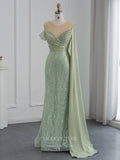 Light Green Beaded Prom Dresses Watteau Train Evening Dress 22143-Prom Dresses-vigocouture-Light Green-US2-vigocouture