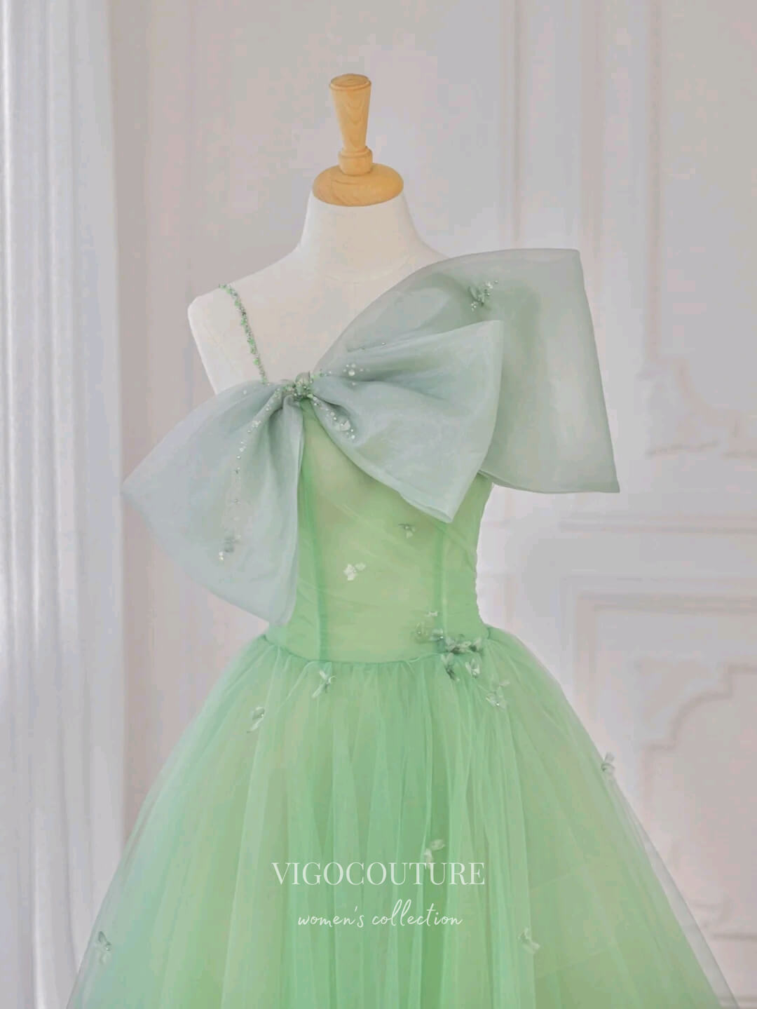 vigocouture-Light Green Bow-Tie Prom Dresses Tea-Length Formal Dresses 21157-Prom Dresses-vigocouture-