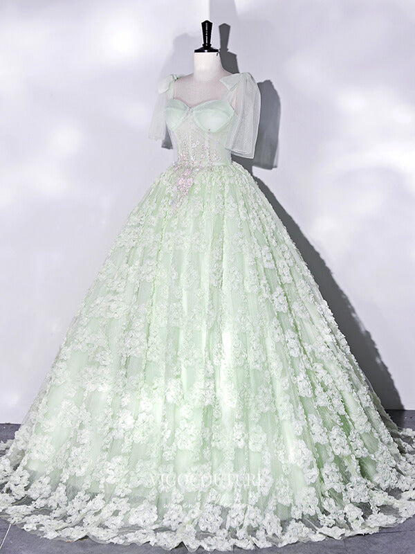 Light Green Lace Applique Prom Dress with Spaghetti Strap 22336-Prom Dresses-vigocouture-Light Green-Custom Size-vigocouture