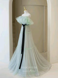 Light Green Pleated Tulle Prom Dresses Off the Shoulder Formal Gown 22063-Prom Dresses-vigocouture-Light Green-US2-vigocouture