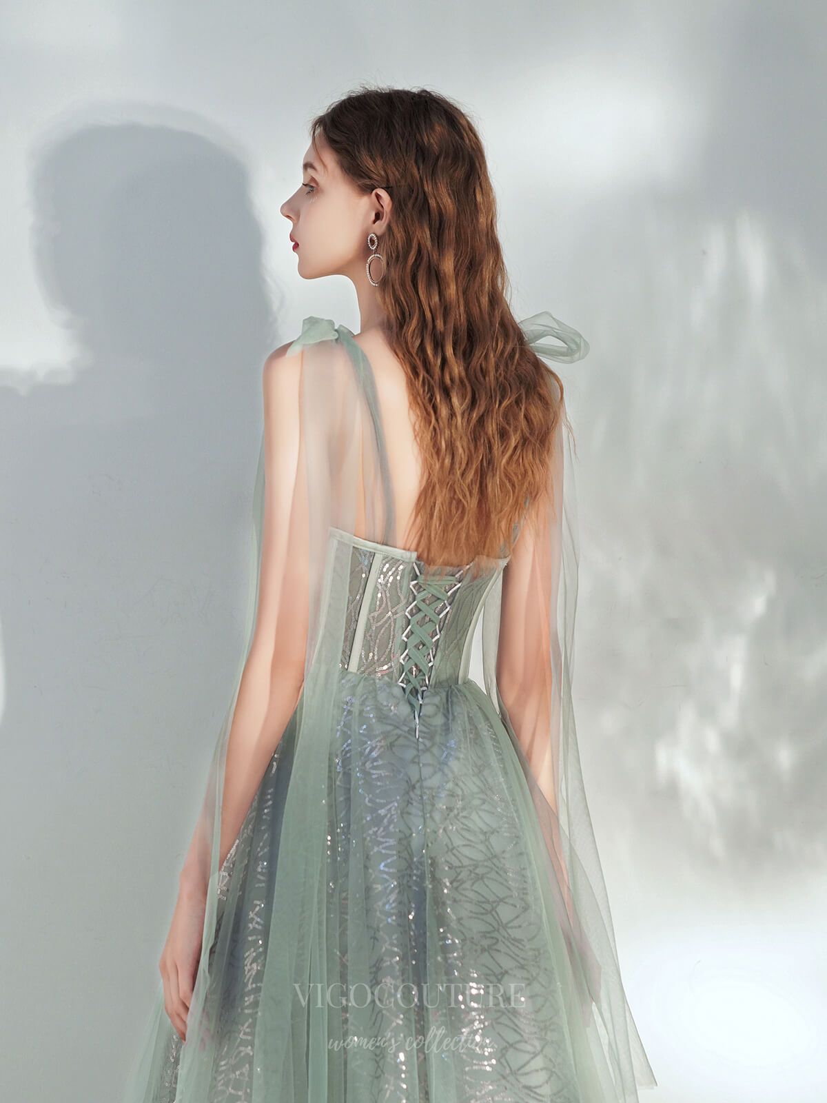 vigocouture-Light Green Spaghetti Strap Prom Dress 20707-Prom Dresses-vigocouture-