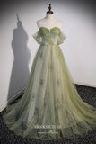 Light Green Sparkly Tulle Formal Dress Off the Shoulder A-Line Prom Dresses 21674