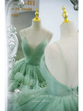 vigocouture-Light Green Tiered Quinceanera Dresses Spaghetti Strap Sweet 16 Dress 21500-Prom Dresses-vigocouture-