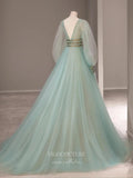 vigocouture-Light Green Tulle Prom Dresses Long Sleeve Formal Dresses 21031-Prom Dresses-vigocouture-