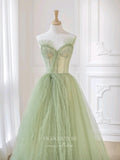 vigocouture-Light Green Tulle Prom Dresses Strapless Formal Dresses 21153-Prom Dresses-vigocouture-