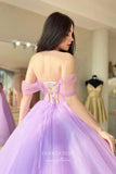 Lilac Sparkly Tulle Prom Dress with Off-the-Shoulder Design 22294-Prom Dresses-vigocouture-Lilac-Custom Size-vigocouture