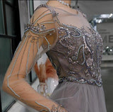 vigocouture-Long Sleeve Beaded Prom Dress 20214-Prom Dresses-vigocouture-