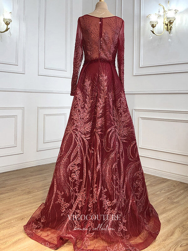 vigocouture-Long Sleeve Formal Dresses Beaded Evening Dresses 21530-Prom Dresses-vigocouture-