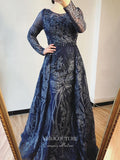 vigocouture-Long Sleeve Formal Dresses Beaded Evening Dresses 21530-Prom Dresses-vigocouture-