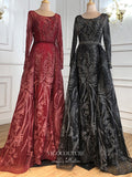 vigocouture-Long Sleeve Formal Dresses Beaded Evening Dresses 21530-Prom Dresses-vigocouture-Black-US2-