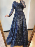 vigocouture-Long Sleeve Formal Dresses Beaded Evening Dresses 21530-Prom Dresses-vigocouture-Blue-US2-