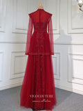 vigocouture-Long Sleeve Formal Dresses Beaded High Neck Evening Dresses 21526-Prom Dresses-vigocouture-