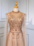 vigocouture-Long Sleeve Formal Dresses Beaded High Neck Evening Dresses 21526-Prom Dresses-vigocouture-