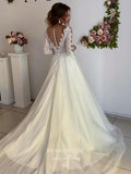 vigocouture-Long Sleeve Lace Applique Wedding Dresses A-Line Bridal Dresses W0043-Wedding Dresses-vigocouture-
