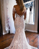 vigocouture-Long Sleeve Lace Applique Wedding Dresses Chapel Train Bridal Dresses W0055-Wedding Dresses-vigocouture-