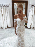vigocouture-Long Sleeve Lace Applique Wedding Dresses Chapel Train Bridal Dresses W0060-Wedding Dresses-vigocouture-