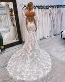 Long Sleeve Lace Applique Wedding Dresses Chapel Train Bridal Dresses W0060