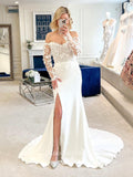 vigocouture-Long Sleeve Lace Applique Wedding Dresses Mermaid Bridal Dresses W0068-Wedding Dresses-vigocouture-As Pictured-US2-