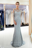 vigocouture-Long Sleeve Mermaid Beaded Prom Dress 20273-Prom Dresses-vigocouture-Grey-US2-