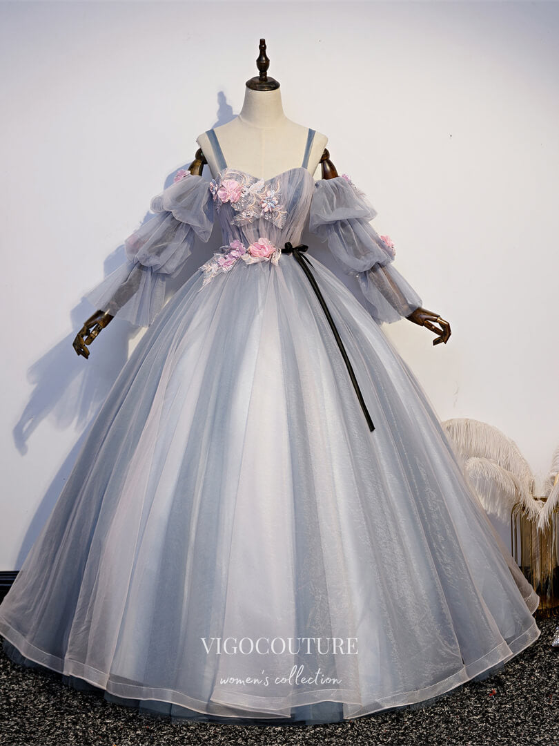 vigocouture-Long Sleeve Quinceanera Dresses 3D Floral Sweet 15 Dresses 21430-Prom Dresses-vigocouture-As Pictured-Custom Size-