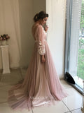 vigocouture-Long Sleeve Tulle Wedding Dresses Lace Applique Bridal Dresses W0039-Wedding Dresses-vigocouture-