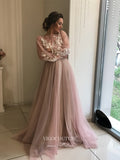 vigocouture-Long Sleeve Tulle Wedding Dresses Lace Applique Bridal Dresses W0039-Wedding Dresses-vigocouture-As Pictured-US2-