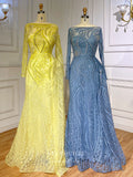 Luxury Beaded Lace Prom Dresses Long Sleeve Sheath Evening Gown 22089