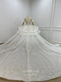 Luxury Beaded Lace Wedding Gown with Cathedral Train and Overskirt 70003-Prom Dresses-vigocouture-Ivory-US2-vigocouture