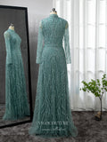 Luxury Beaded Prom Dresses Long Sleeve High Neck Mother of the Bride Dresses 22084-Prom Dresses-vigocouture-Green-US2-vigocouture
