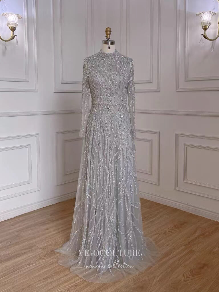 Crystal Beaded High Neck Silver Mother Dress For Wedding Modern And Elegant  Wedding Guest Gown With Long Sleeves, Plus Size Dubai Evening Wear From  Kerr_miranda, $89.45