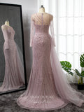 Luxury Beaded Prom Dresses Long Sleeve Mermaid Mother of the Bride Dresses 22087-Prom Dresses-vigocouture-Pink-US2-vigocouture