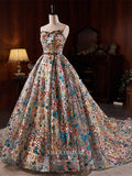 Luxury Strapless Ball Gown with Multicolored Sequin Floral Lace 22358-Prom Dresses-vigocouture-Blue-Custom Size-vigocouture