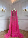 Magenta Beaded Prom Dresses Cape Sleeve 1920s Pageant Dress 22121-Prom Dresses-vigocouture-Magenta-US2-vigocouture