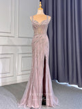 Mauve Beaded Prom Dresses with Slit Gold Overskirt Sheath Formal Dresses 22073-Prom Dresses-vigocouture-Mauve-US2-vigocouture