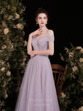 vigocouture-Mauve Off the Shoulder Beaded Prom Dress 20733-Prom Dresses-vigocouture-