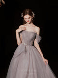 vigocouture-Mauve Strapless Tulle Beaded Prom Dress 20745-Prom Dresses-vigocouture-