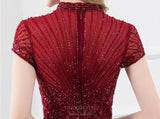 vigocouture-Mermaid Beaded High Neck Cap Sleeve Prom Dress 20749-Prom Dresses-vigocouture-