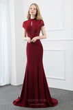 vigocouture-Mermaid Beaded High Neck Cap Sleeve Prom Dress 20749-Prom Dresses-vigocouture-
