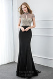 vigocouture-Mermaid Beaded High Neck Cap Sleeve Prom Dress 20749-Prom Dresses-vigocouture-Grey-US2-